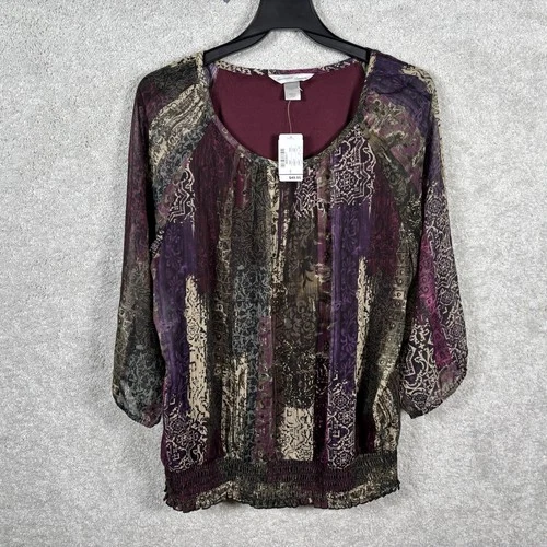 Christopher Banks Womens Multicolor Shirt Top Blouse Elastic Waist Scoop L