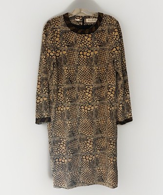 VTG Bill Blass  Dress Beaded Collar Cuffs Snake Print Animal 100% Silk Sz 10