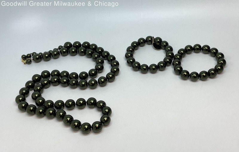 Joan Rivers Designer Faux Green Pearl Beaded Jewelry Set, 300.2g