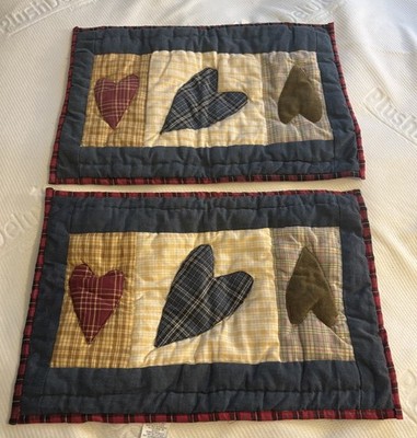 Patch Magic Primitive Heart Placemats 13''x19'' Cotton Made in India Set of Two