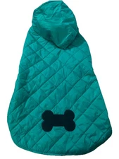 Top Paw Dog Clothes Teal Black Dog Bone On Back Hooded Size L