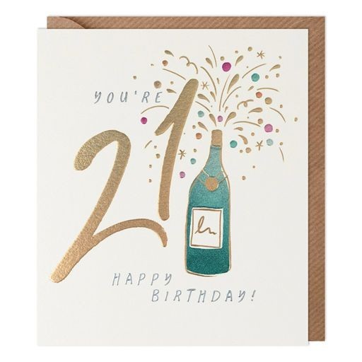 21st Birthday Card Twenty First Champagne - Stylish Gold Foiled Greeting Card