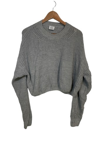 BDG Urban Outfitters Gray Cropped Knit Sweater Oversized Crew Neck