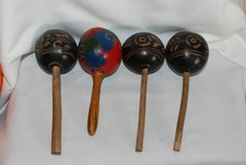 4 VINTAGE Wood Maracas Caribbean Handmade Vintage Carved Shakers