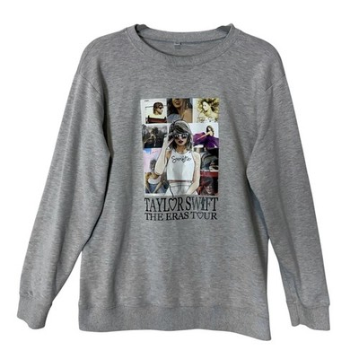 Taylor Swift Sweatshirt Womens Medium Gray Eras Tour Graphic Pullover Crewneck