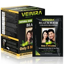 VEINIRA Black Hair Colour Shampoo 10x25ml Sachets No Ammonia Grey Cover Black