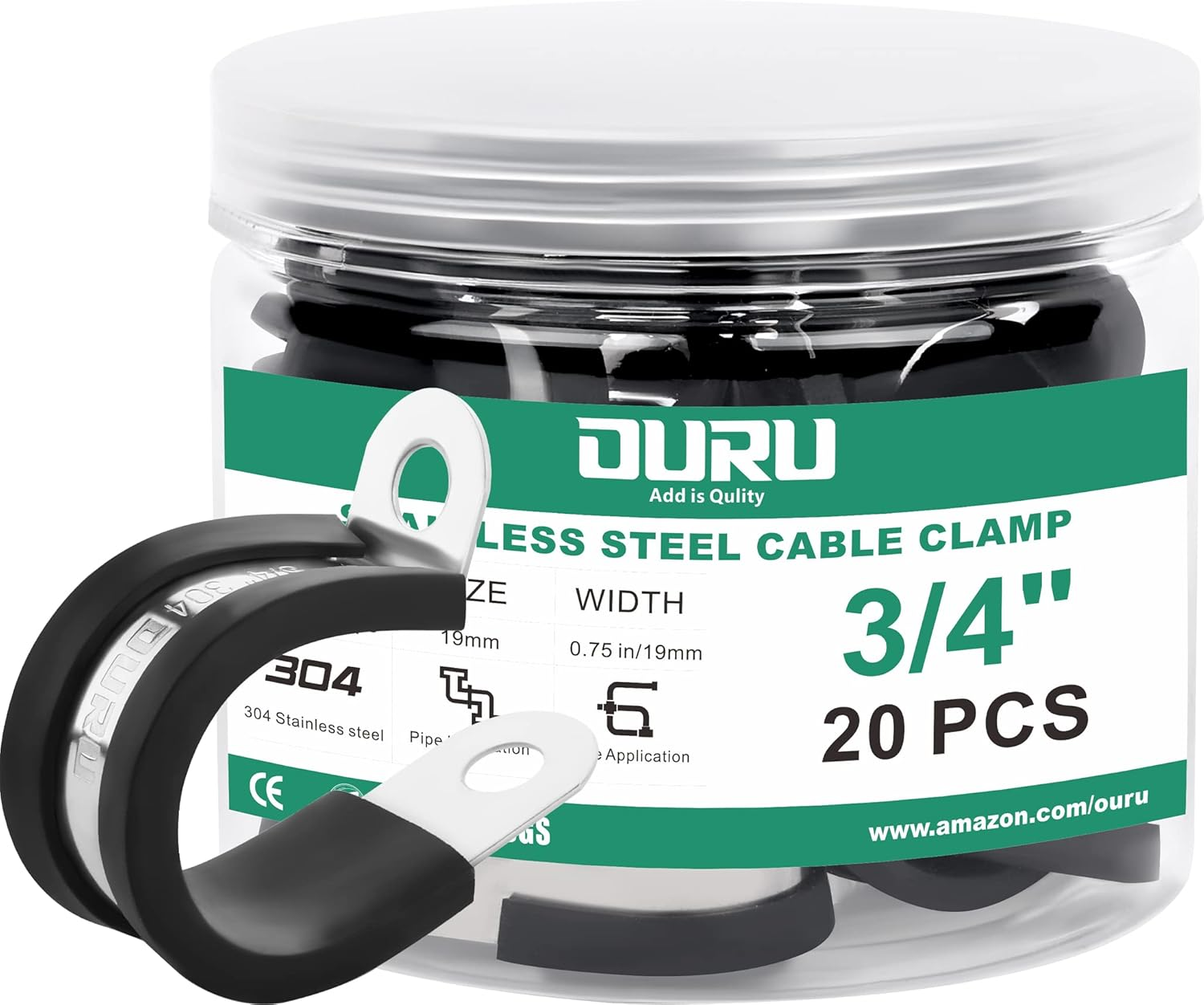 20Pcs 3/4 Inch Stainless Steel Cable Clamps,Rubber Coated Cushioned Insulated Ca