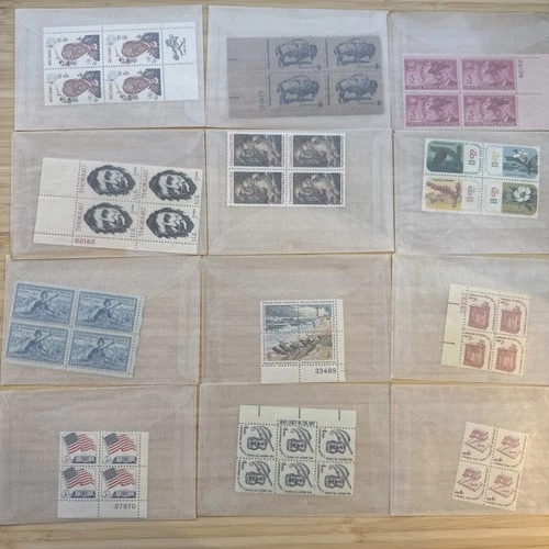 US Stamp Plate Block Lot 12 Blocks MNH MH Mint Collection Glassines Vintage
