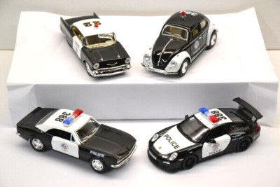 Kinsmart 4x Polizei Modelle 1:32 - 1:40 VW Käfer Porsche 911 Camaro Bel Air Chev