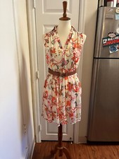 Perfect Traditions Sleeveless Sheer Floral Dress/belt & built in slip Size M/L