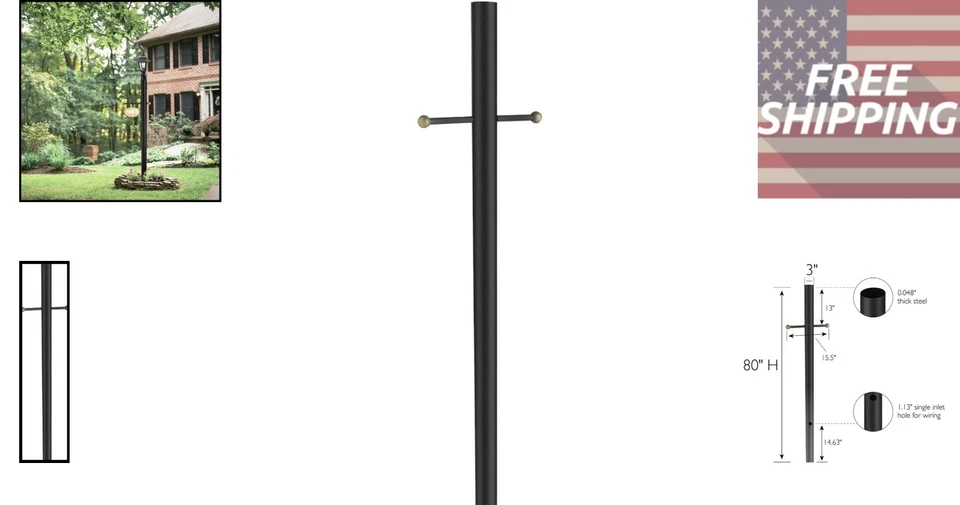 Poste de lámpara exterior de entierro directo de 80 pulgadas - estilo negro duradero y resistente a la intemperie Foto 2 de 4