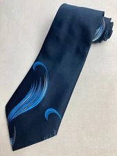 Vintage Necktie 1970's Swing Wide Neck Tie Blue Abstract Art Deco Swirl Jacquar