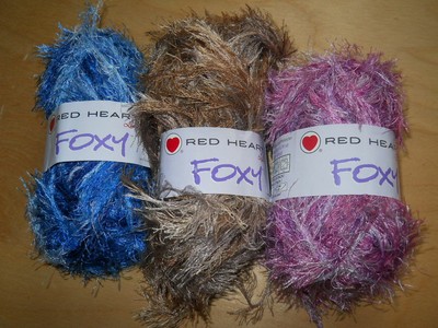 lot of 2 89 yds ea Red Heart Foxy eyelash fashion yarn Bright Blue