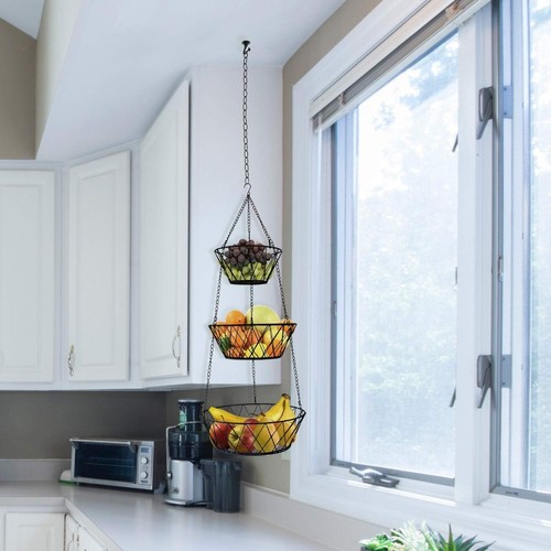 Scandinavian 3 Tier Hanging Fruit Basket Fruit Holder for Kitchen,NEW - Picture 8 of 12