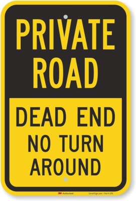 SMARTSIGN Private Road-Dead End No Turn Around 18''x12'' Aluminum Yellow & Black