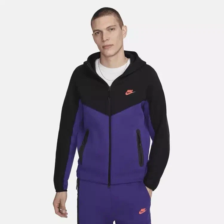 NIKE SPORTSWRITER TECH FLEECE HOODIE PURPLE/BLACK MENS SIZE XS HF4432-504