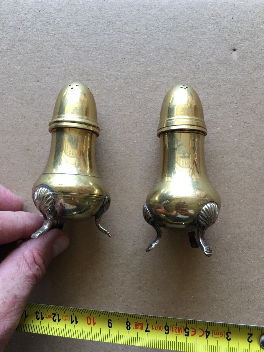 Set Salière, Poivrière Et Moutardier Avec Support Métal Argenté/doré - Vintage