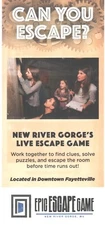 Rack Card, Epic Escape Game, New River Gorge WV Fayetteville 2019