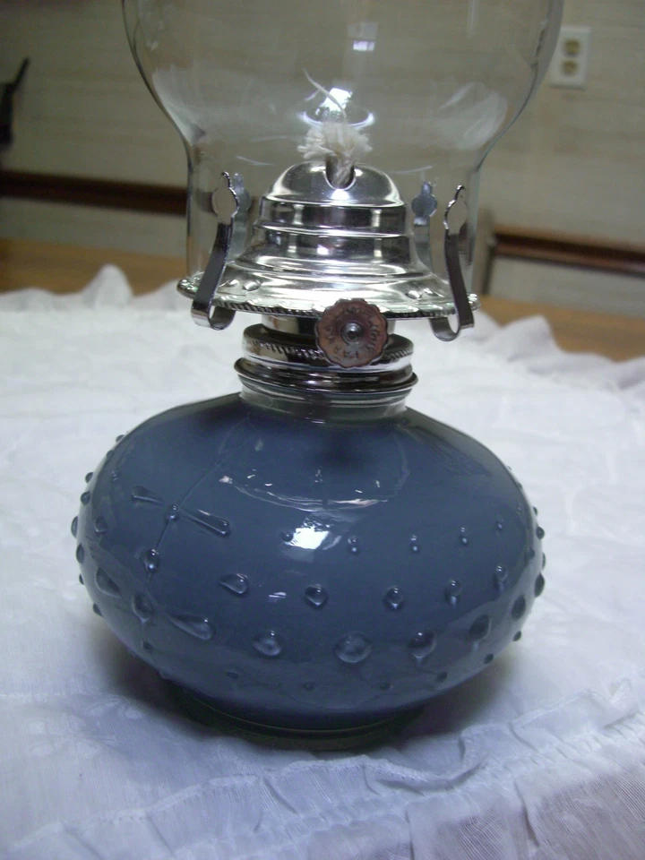 Quemador de aceite de cerámica azul pizarra vintage y chimenea de vidrio transparente/13" de alto Foto 3 de 4