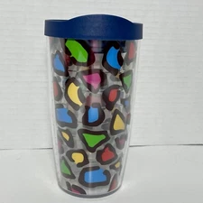 Tervis Classic Tumbler Lepoard Multi Colored 16 oz Cup with Blue Lid