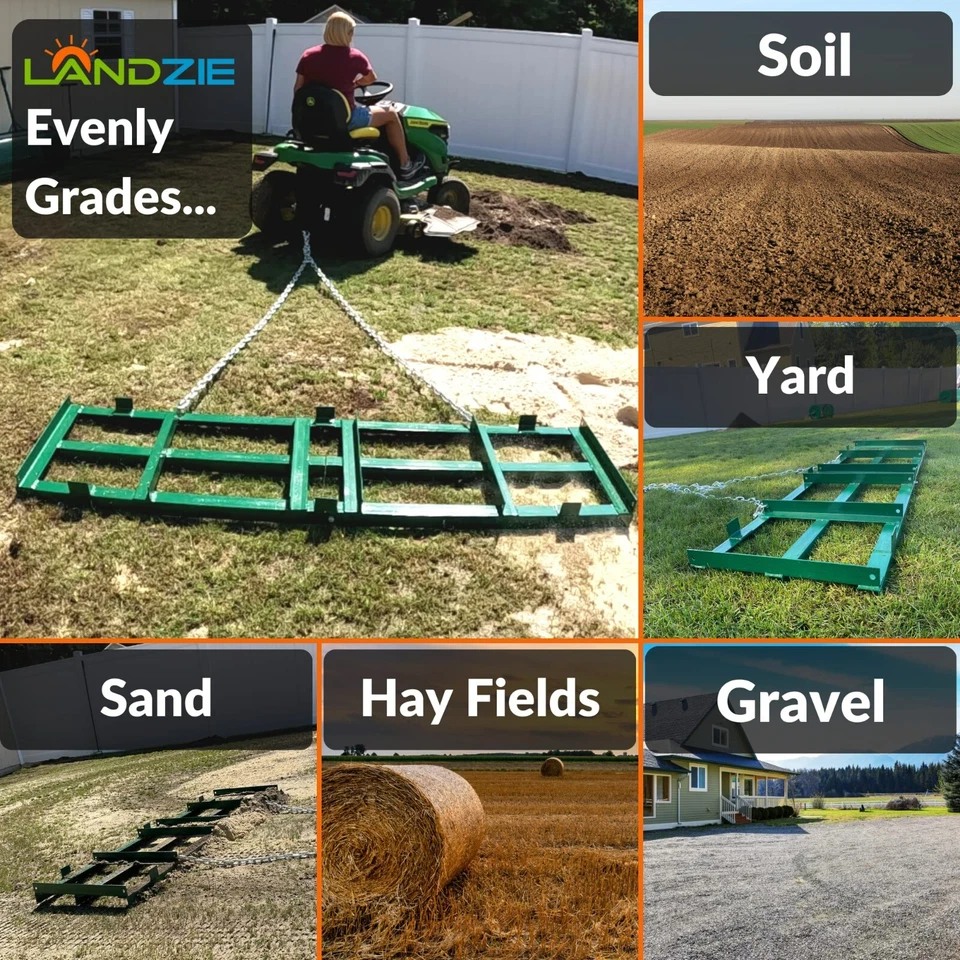 Grada de arrastre LANDZIE niveladora de calzada para ATV, UTV - 4 pies tractor remolque detrás rastrillo Foto 3 de 4