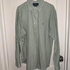 Mens Polo Ralph Lauren Classic Fit Green Striped Button Down Dress Shirt Size XL