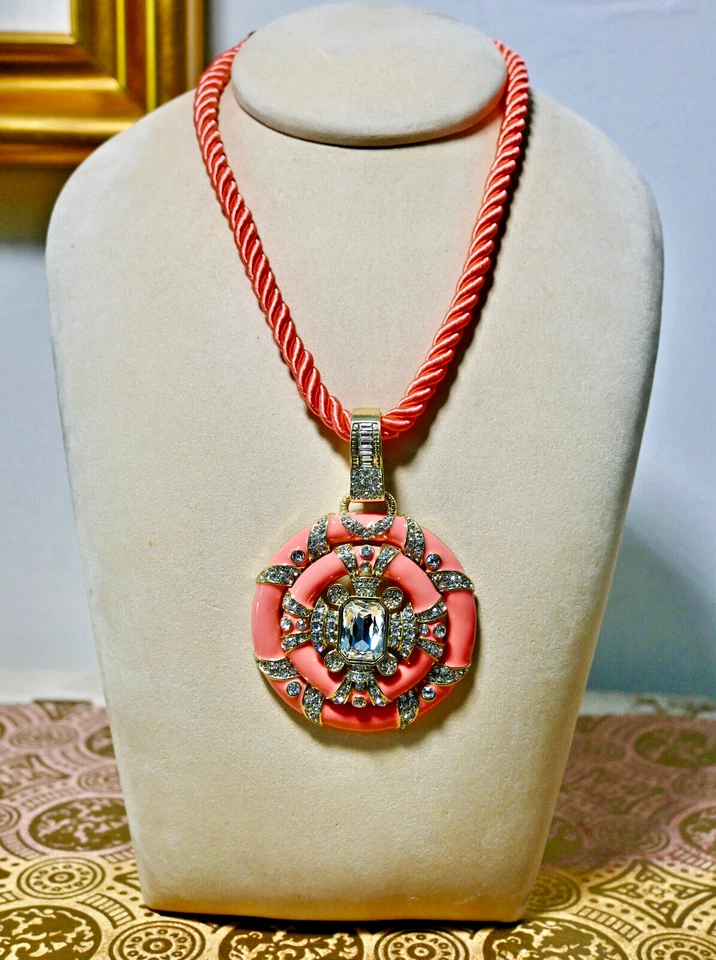 Nuevo $180 HEIDI DAUS Newport Chic Grande Esmalte Collar Coral Foto 3 de 4