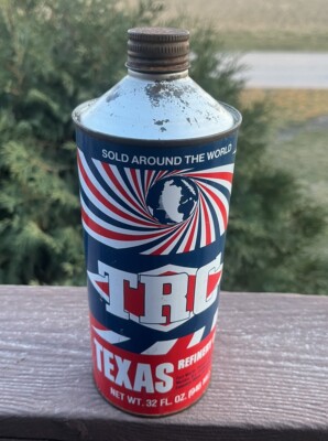 Vintage TRC Texas Refinery Corp Fuel Stabilizer Cone Top Steel Can 32oz
