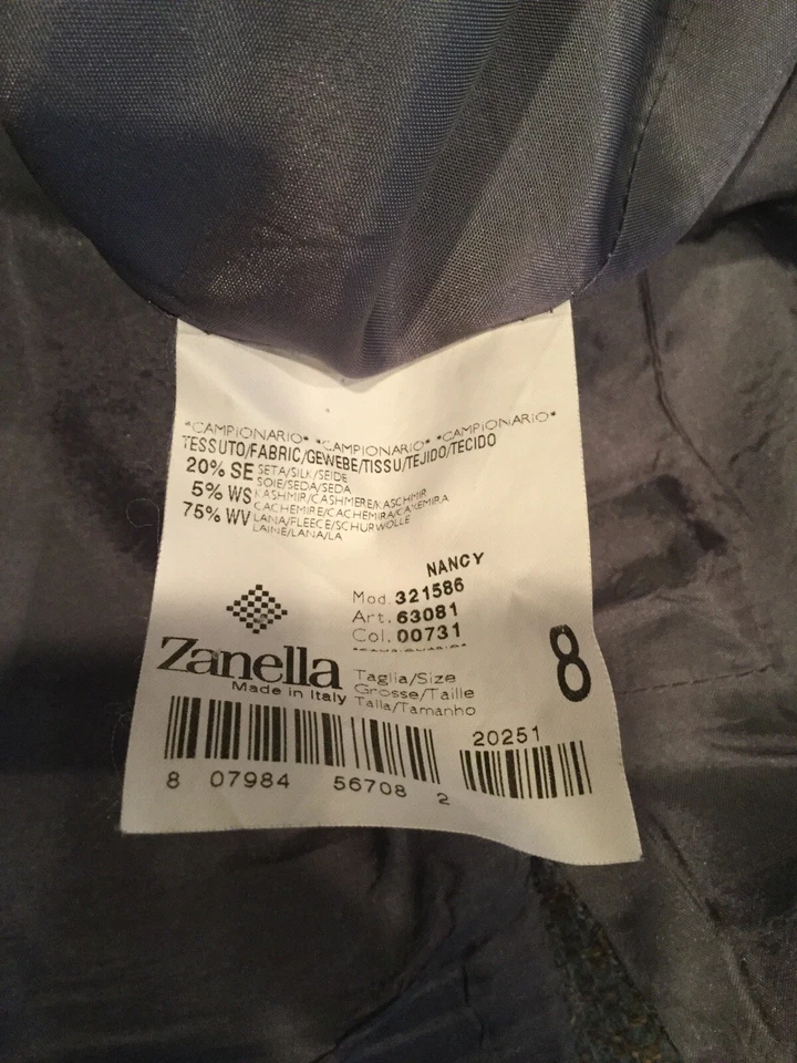 Vintage Zanella, Italian Made Women’s 2 Btn Cashmere Blend Blazer, Multi-size 8 Foto 4 de 4