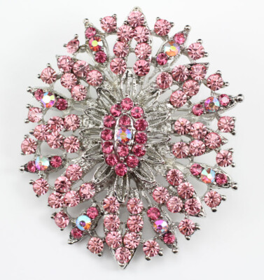 Pink Fancy Austrian Rhinestone Crystal Stylish Snowflake Wedding Brooch Pin