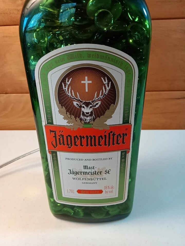 Jagermeister 1.75 L Green Glass Bottle Lamp Filled With Craft Gems Working - Image 2 of 4
