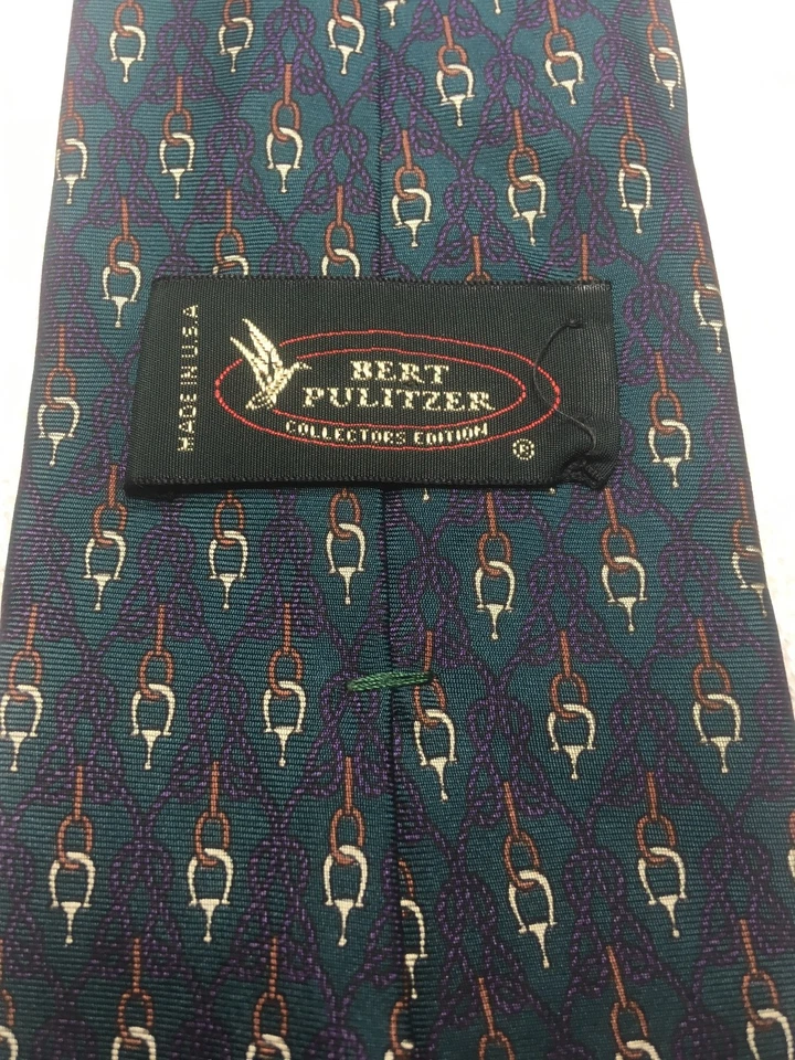 BERT PULITZER CORBATA HOMBRE VERDE CON MORADO Y DORADO 4 X 59 Foto 4 de 4