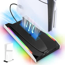 Vertical Cooling Fan Stand for PS5 Slim/Pro with 3-Speed Fan RGB Light USB Ports