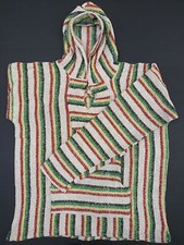 NEW Mexican Poncho Baja Hoodie Surfer Skater Drug Rug Pullover BEIGE RASTA XL
