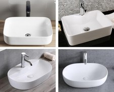 1 x lavello ceramica ovale quadrato Lavabo Lavandino Da Appoggio bagno bianco 