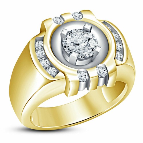 Men's 1.30 Ct Round Cut Diamond 10K Yellow Gold Fn Engagement Pinky