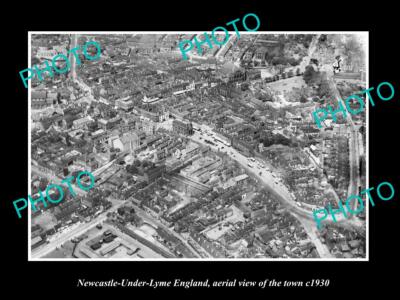 OLD POSTCARD SIZE PHOTO OF NEWCASTLE UNDER LYME ENGLAND TOWN AERIAL ...