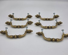 6 Vintage 1997 MCM KBC Solid Brass Drawer 4.75" Handles Pulls 47417 Gold Weave