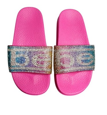Bebe Girls Slides 11/12  Pink Rhinestone Sandals Sparkling Casual Summer Footwea