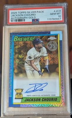 Jackson Chourio #/50-2025 Topps Chrome 1990 Auto Gold  PSA 10 MIL Brewers