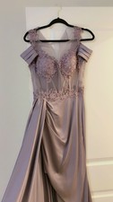 Lavender Lace Formal Dress with Draped Skirt Mother of the Bride Gown