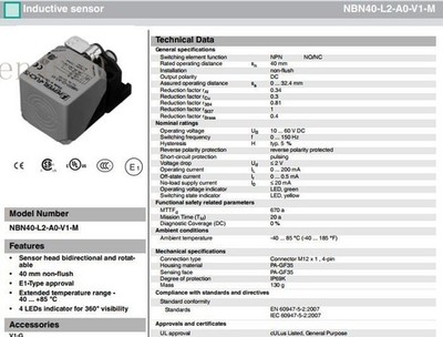 Original   Proximity Switch NBN40-L2-A0-V1-M Induction Senso &ex