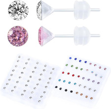 30 Pairs CZ Plastic Post Earrings for Girls - Hypoallergenic Stud Earrings for S