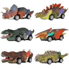 DINOBROS Dinosaur Toy Pull Back Cars,6 Pack Dino Toys for 3 Small, Multicolor