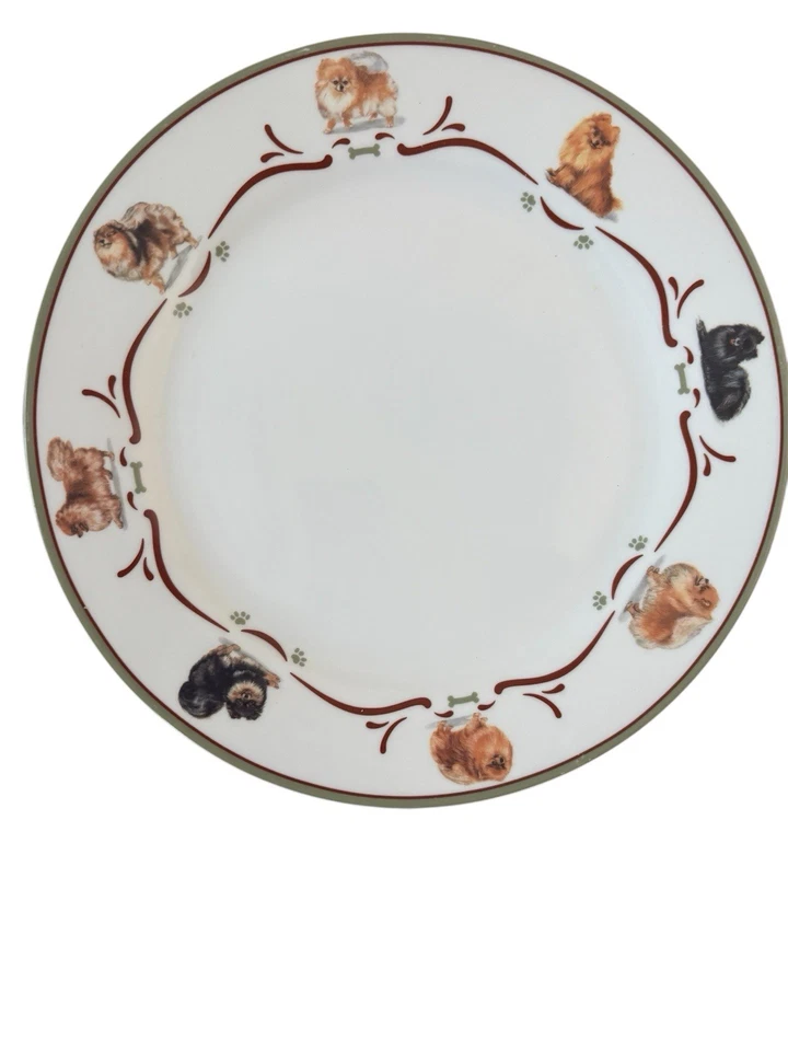 The Danbury Mint Pomeranian Dog Louça Pratos de Jantar Conjunto de 4 10,5” - Imagem 3 de 4