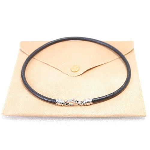 Bulgari [approximately 39.5cm] leather choker necklace in black with silver