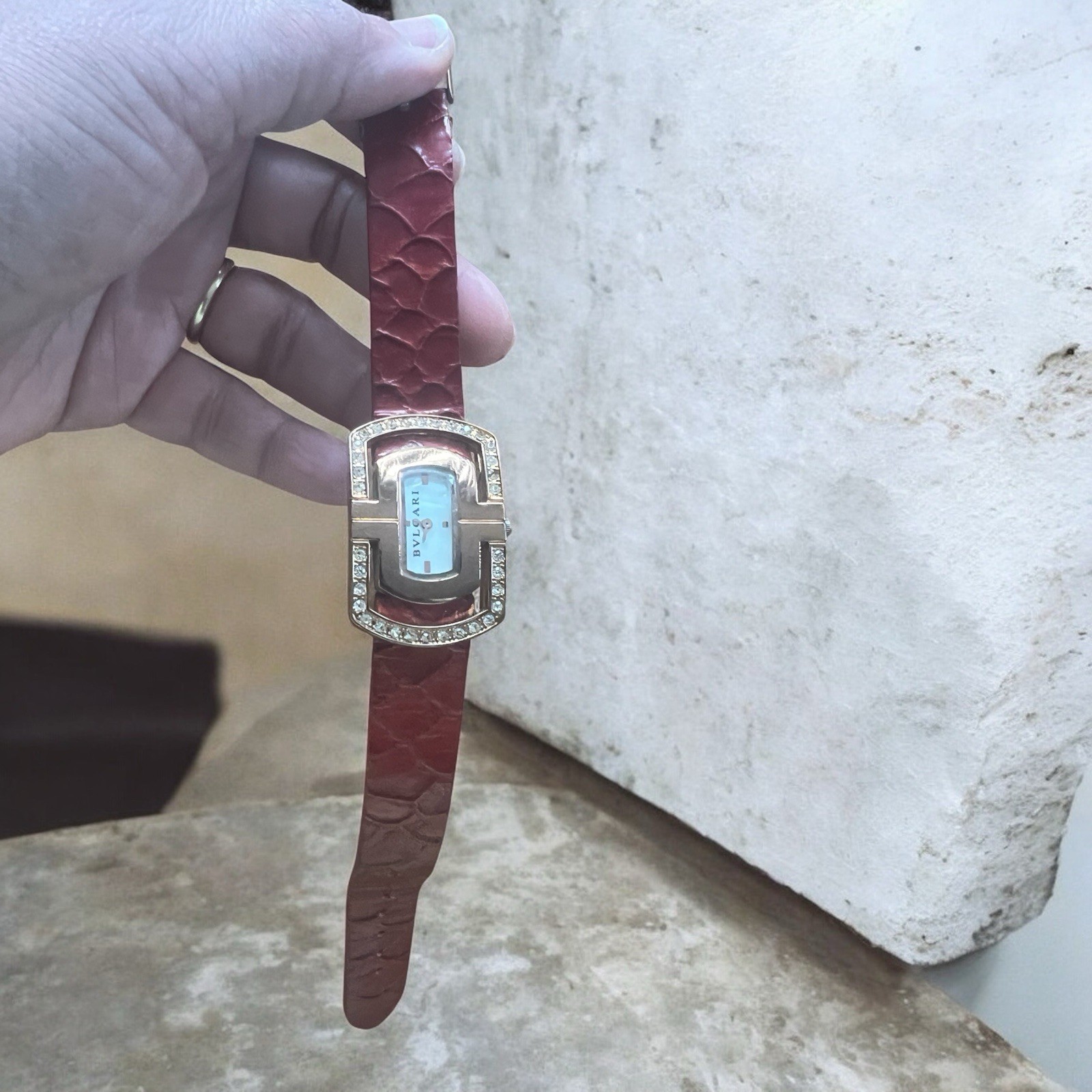 Bvlgari Quartz Rectangular Gold Case Diamond Beze… - image 2