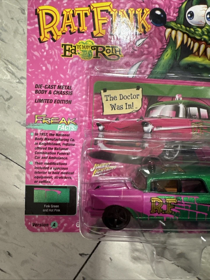 Johnny Lightning WHITE LIGHTNING  RAT FINK 1957 Chevy Ambulance 1:64 Scale - Image 3 of 4