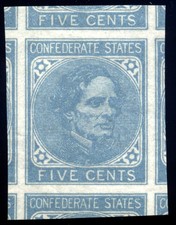 CSA 7 5c 1862 Jefferson Davis Archer & Daly on English paper PF grade 100J NH