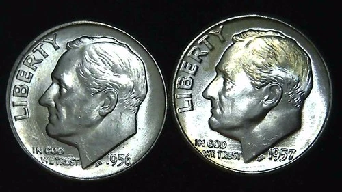 1956 57-P  10C Roosevelt Dime (2  Coins) BU 90% Silver 26ctt0106-6